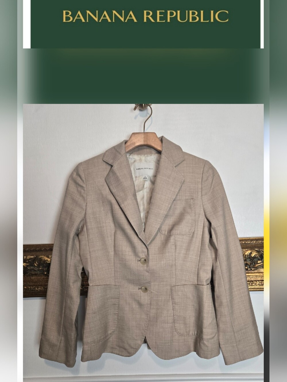 Banana Republic Silk Wool Light Beige Tan Khaki Women's Tailored Blazer Size 0